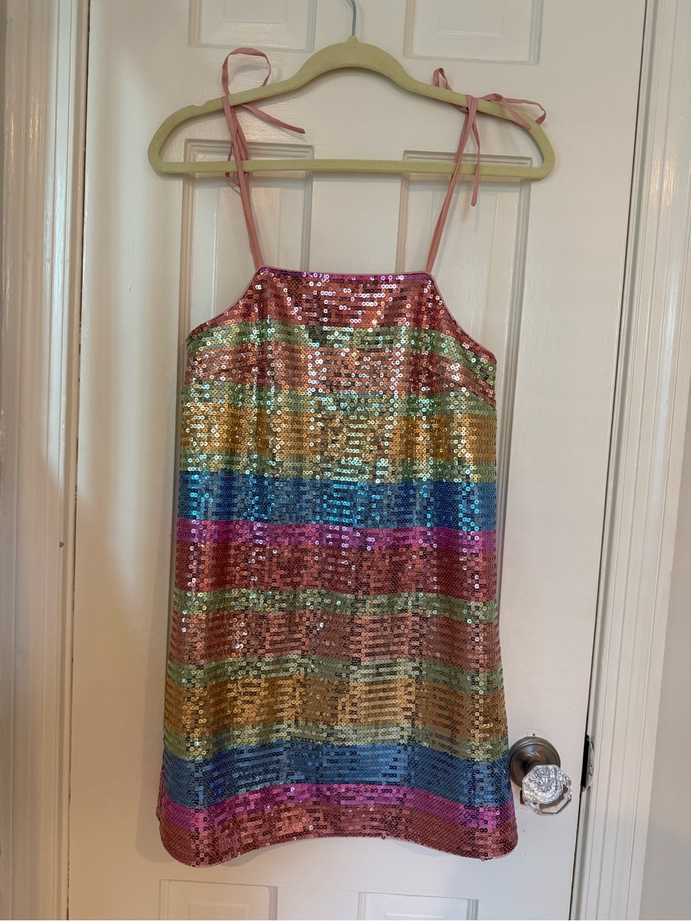 Lovers + Friends Rainbow Sequin Slip Dress with Pink Tie Straps